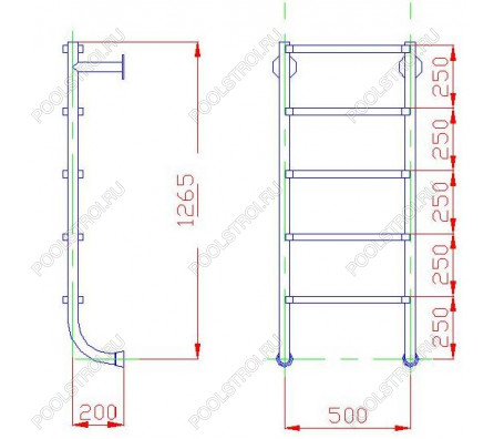 Лестница  без поручней 5 ступеней Flexinox ESC PT AISI-316 (87174355)